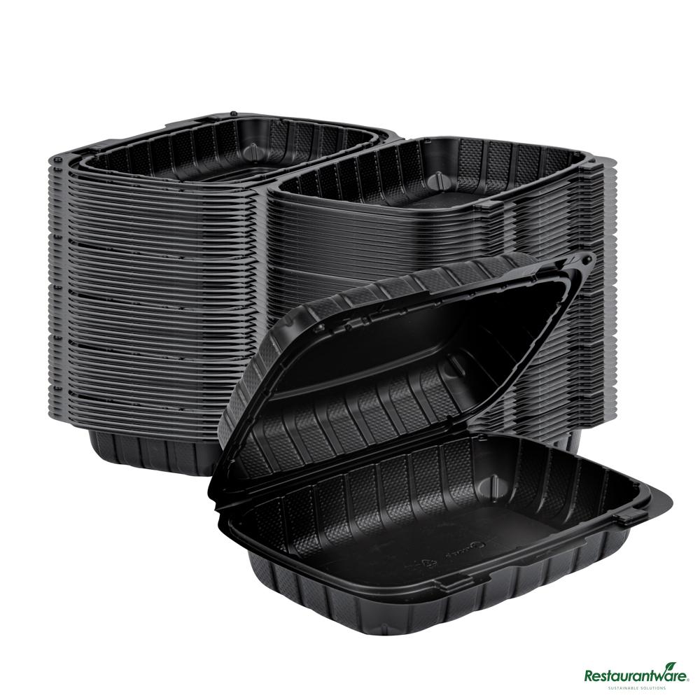 Wholesale Restaurantware 30 Oz Black Mineral - Filled Plastic Clamshell Container - 9" X 6" X 3"- Bulk