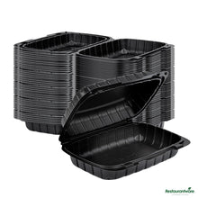 Wholesale Restaurantware 30 Oz Black Mineral - Filled Plastic Clamshell Container - 9" X 6" X 3"- Bulk