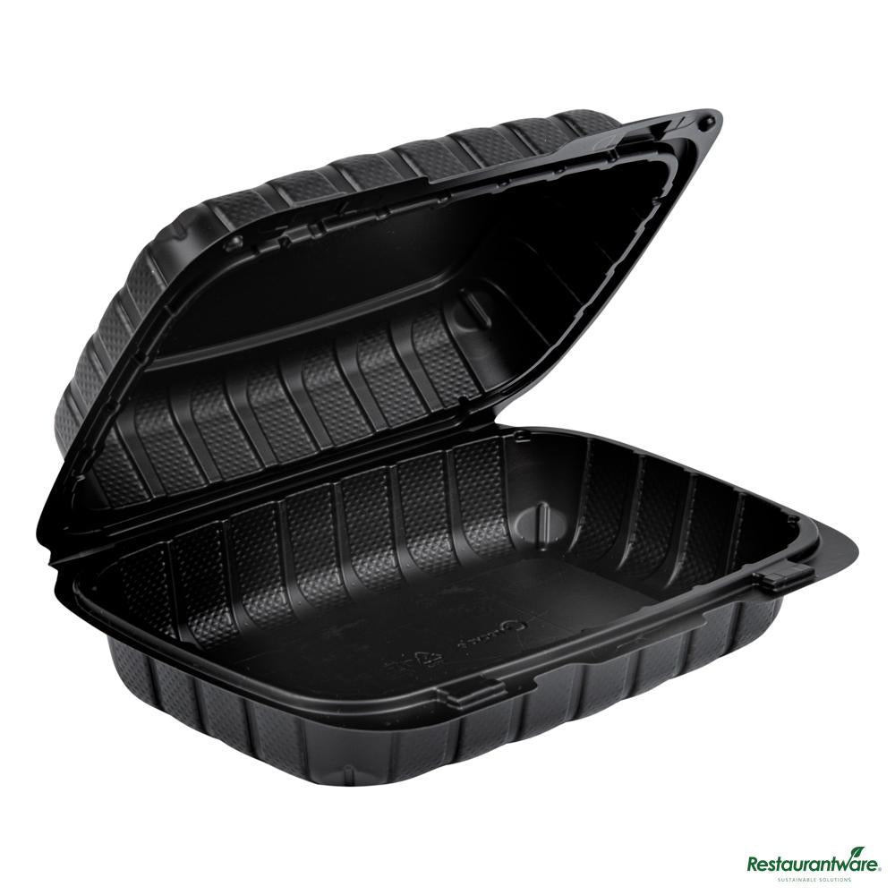 Wholesale Restaurantware 30 Oz Black Mineral - Filled Plastic Clamshell Container - 9" X 6" X 3"- Bulk