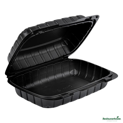Wholesale Restaurantware 30 Oz Black Mineral - Filled Plastic Clamshell Container - 9" X 6" X 3"- Bulk