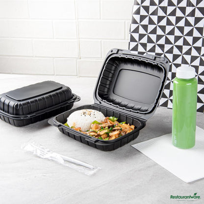 Wholesale Restaurantware 30 Oz Black Mineral - Filled Plastic Clamshell Container - 9" X 6" X 3"- Bulk