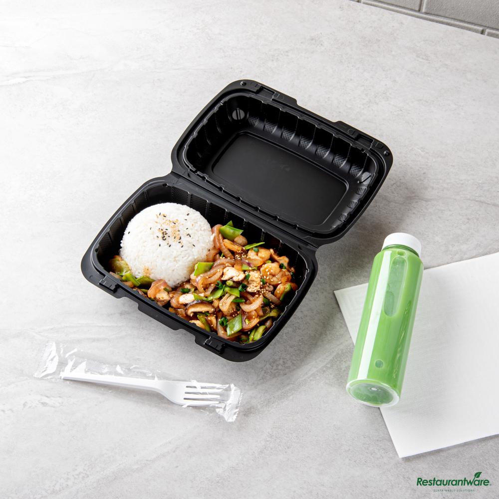 Wholesale Restaurantware 30 Oz Black Mineral - Filled Plastic Clamshell Container - 9" X 6" X 3"- Bulk