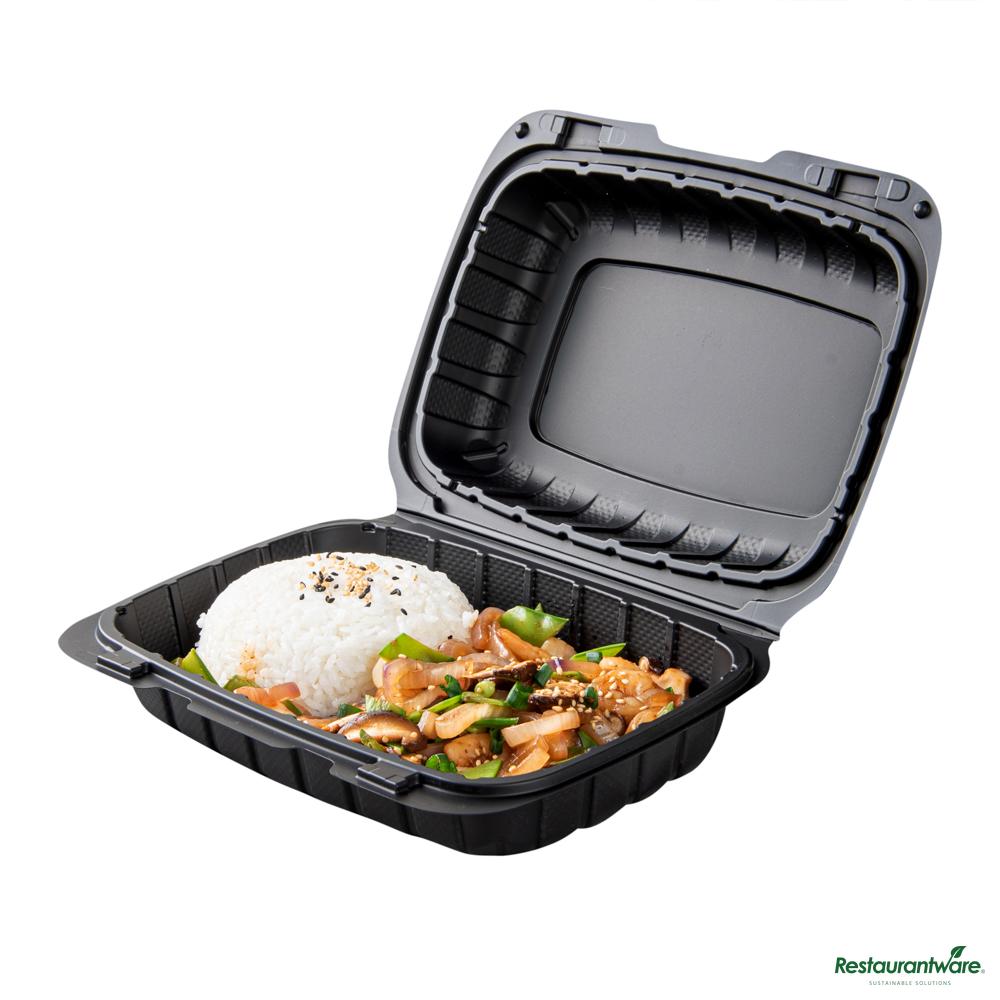 Wholesale Restaurantware 30 Oz Black Mineral - Filled Plastic Clamshell Container - 9" X 6" X 3"- Bulk