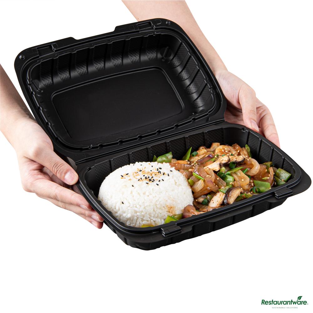 Wholesale Restaurantware 30 Oz Black Mineral - Filled Plastic Clamshell Container - 9" X 6" X 3"- Bulk