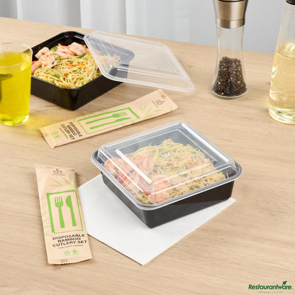 Wholesale Restaurantware 32 Oz Square Black Plastic Take Out Container - with Lid - 6.9" X 6.9" X 2.6"- Bulk