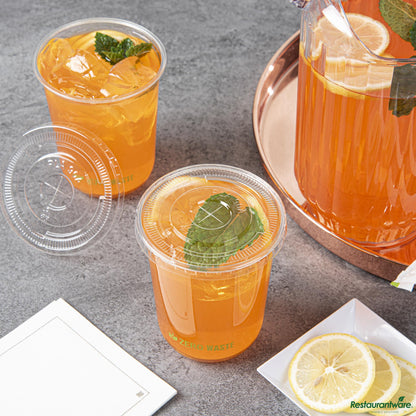 Wholesale Restaurantware Round Clear Pla Plastic Flat Lid - Fits 12, 16, and 24 Oz Cups - 3.5"×3.5"×0.4"- Bulk