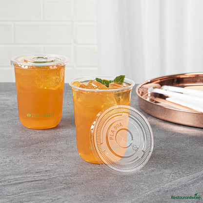 Wholesale Restaurantware Round Clear Pla Plastic Flat Lid - Fits 12, 16, and 24 Oz Cups - 3.5"×3.5"×0.4"- Bulk