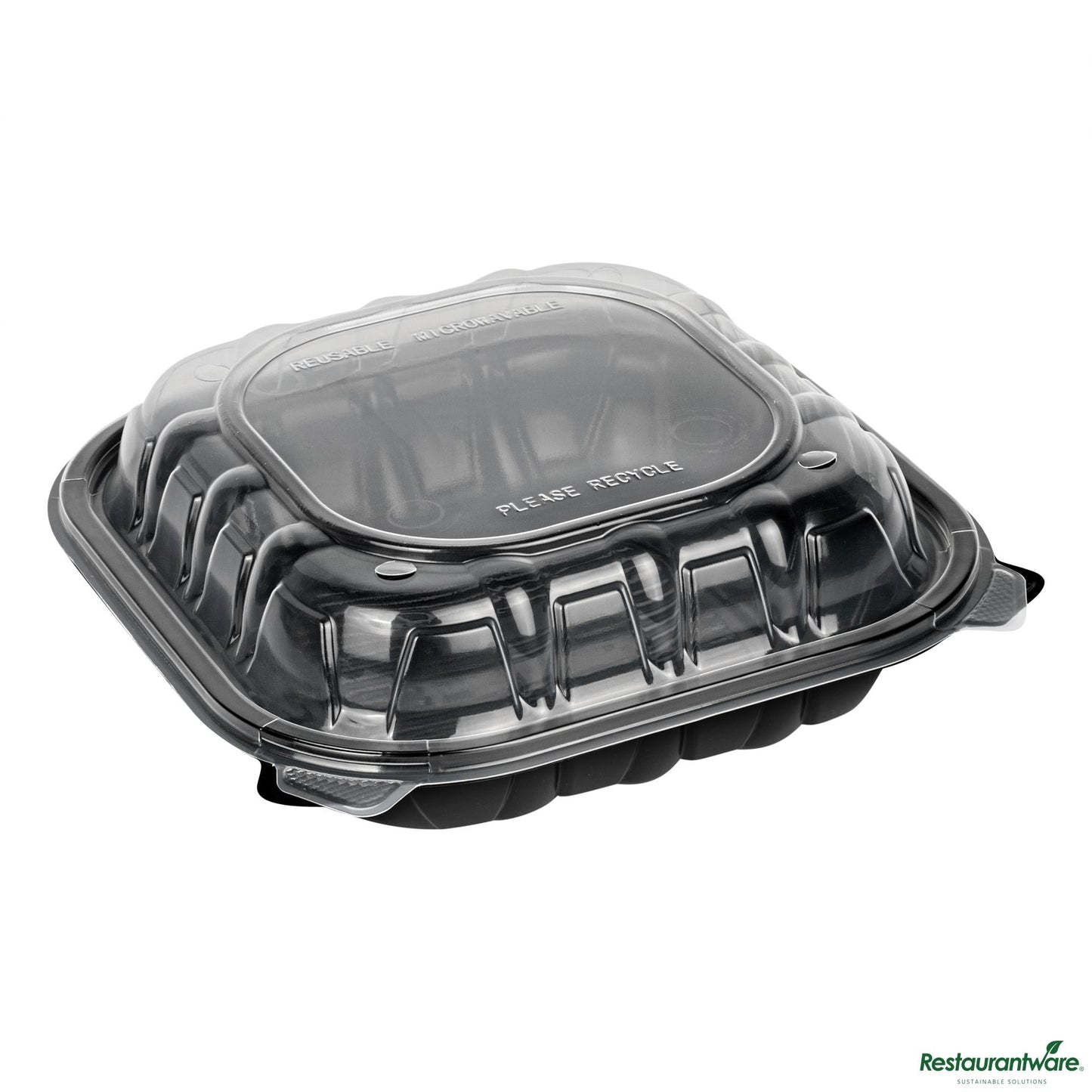 Wholesale Restaurantware 40 Oz Black Plastic Clamshell Container - 9" X 9" X 3"- Bulk
