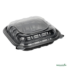 Wholesale Restaurantware 40 Oz Black Plastic Clamshell Container - 9" X 9" X 3"- Bulk
