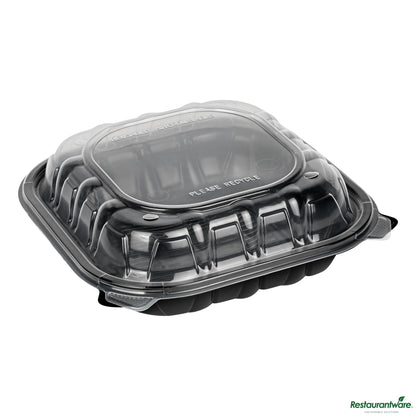 Wholesale Restaurantware 40 Oz Black Plastic Clamshell Container - 9" X 9" X 3"- Bulk