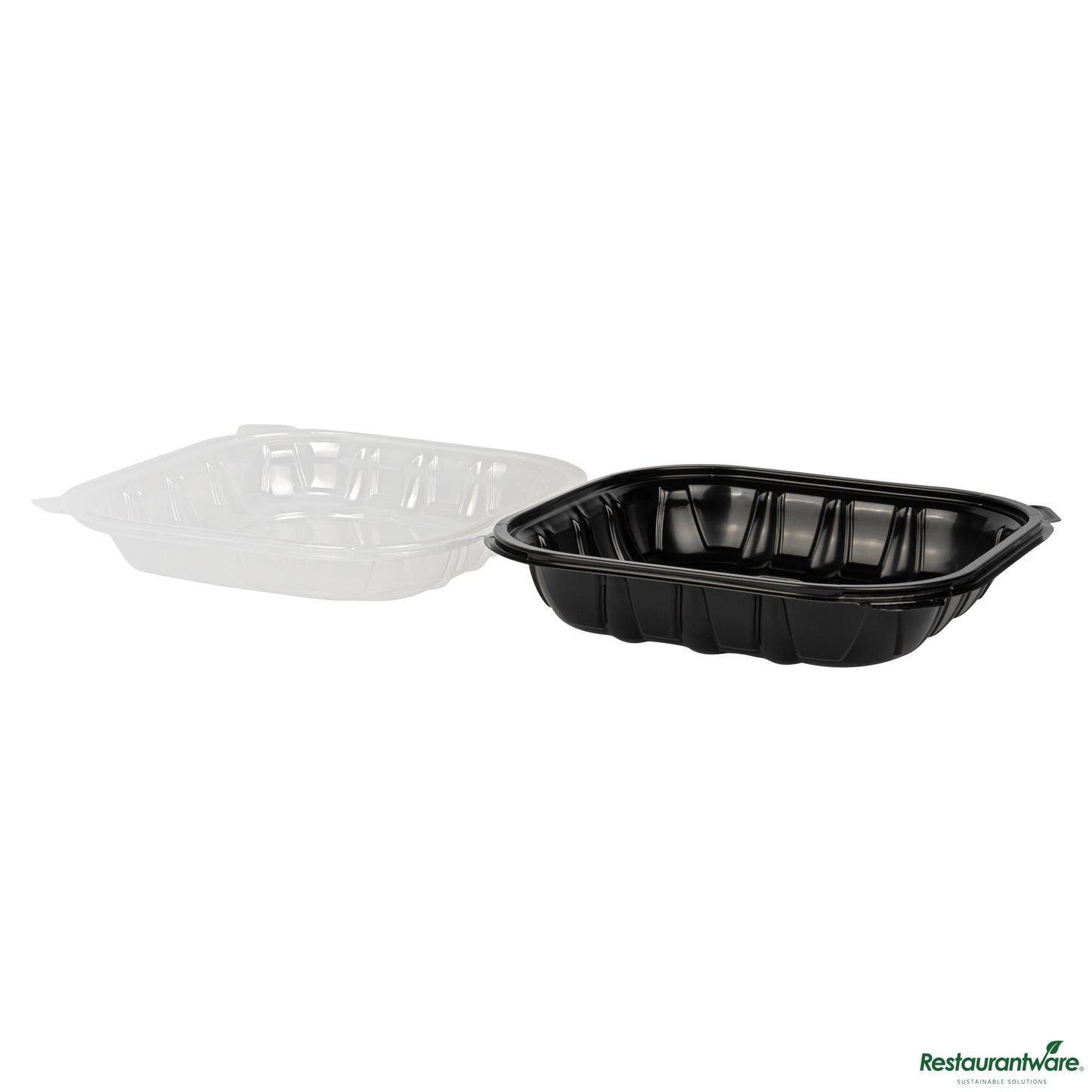 Wholesale Restaurantware 40 Oz Black Plastic Clamshell Container - 9" X 9" X 3"- Bulk