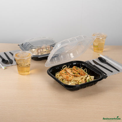 Wholesale Restaurantware 40 Oz Black Plastic Clamshell Container - 9" X 9" X 3"- Bulk