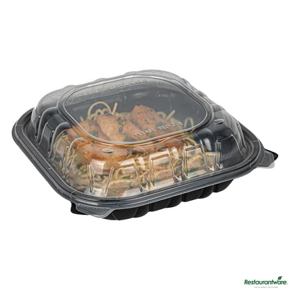Wholesale Restaurantware 40 Oz Black Plastic Clamshell Container - 9" X 9" X 3"- Bulk