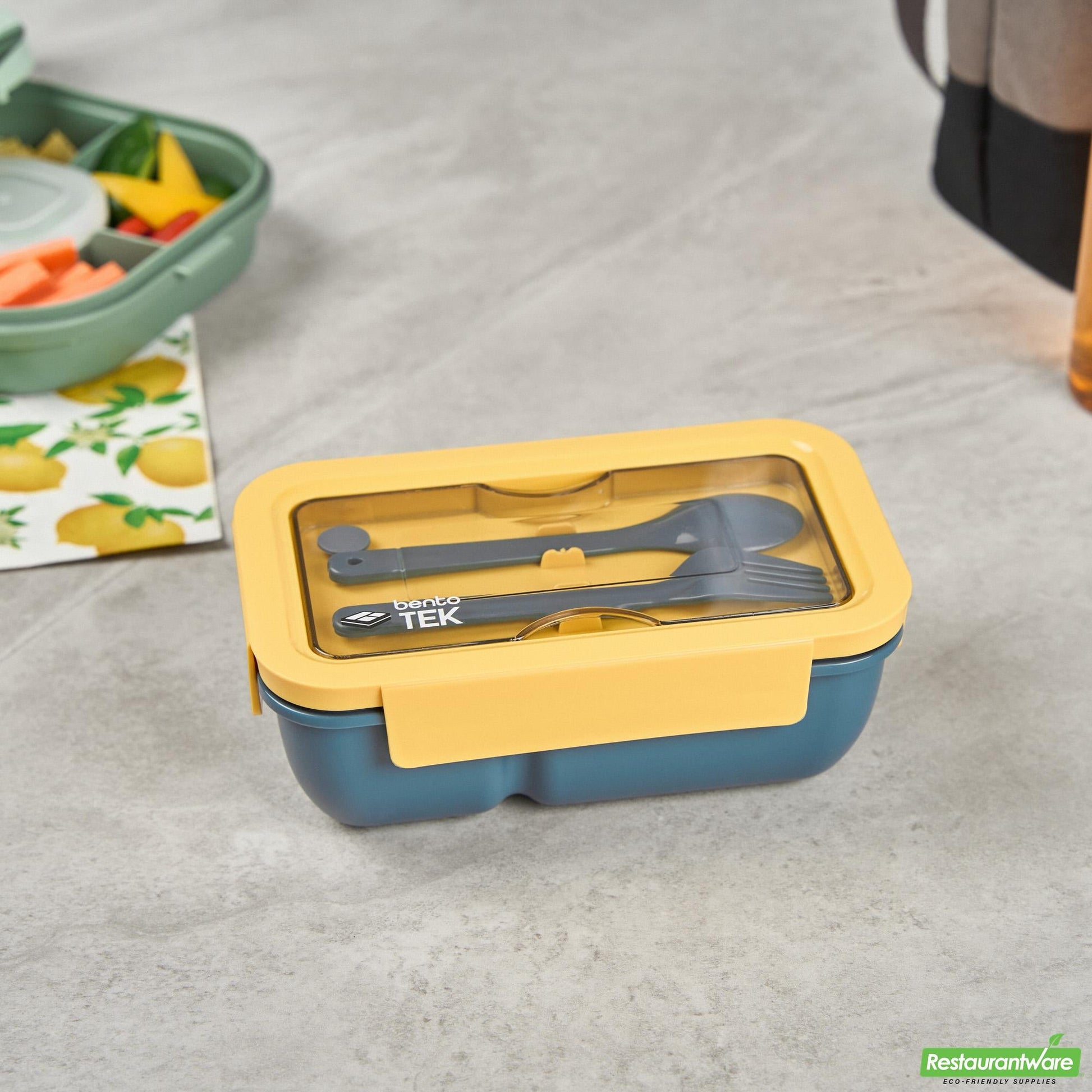 Wholesale Restaurantware 29 Oz Blue and Yellow Lunch Box - Bpa-Free, Microwave-Safe- Bulk
