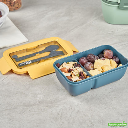 Wholesale Restaurantware 29 Oz Blue and Yellow Lunch Box - Bpa-Free, Microwave-Safe- Bulk