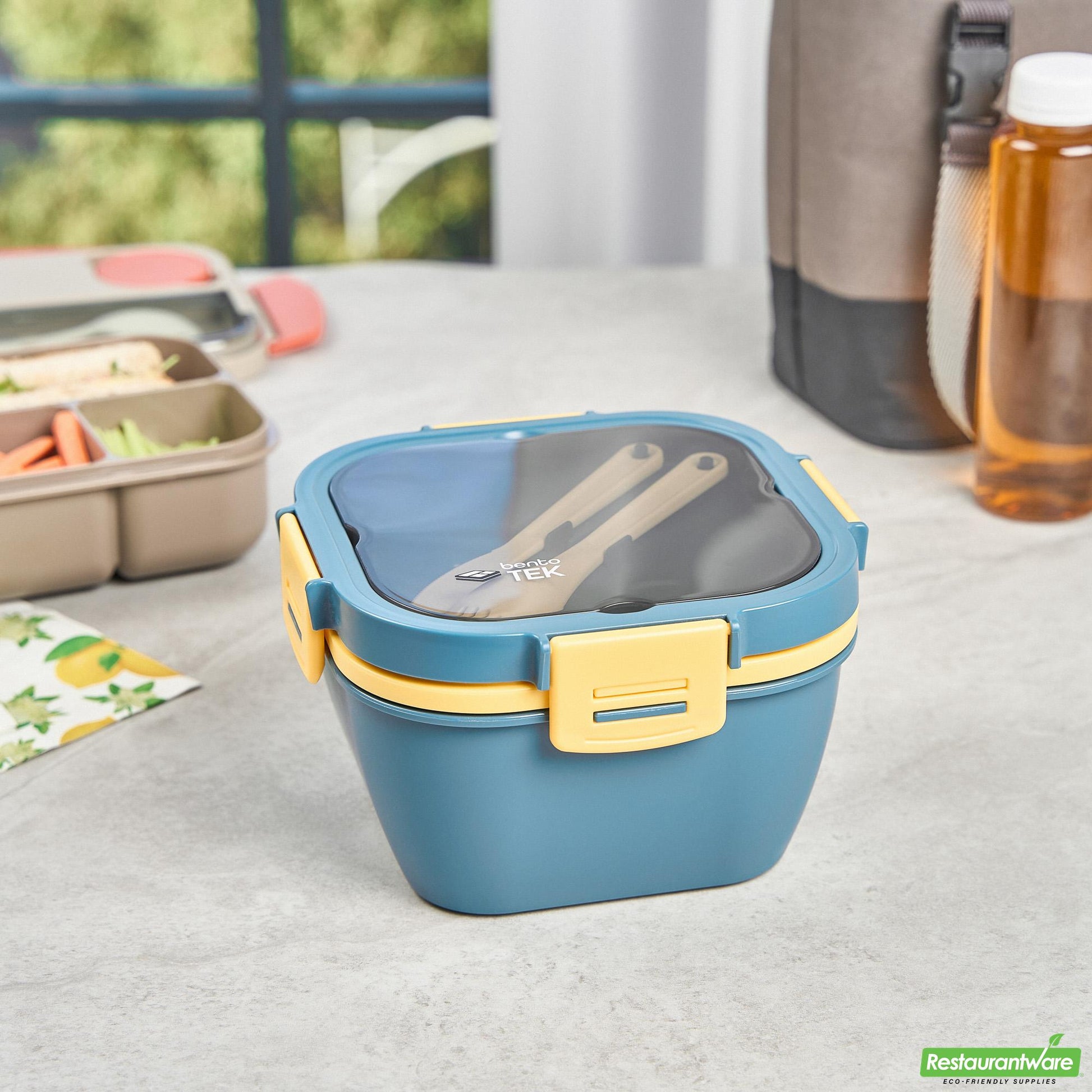 Wholesale Restaurantware 58 Oz Blue and Yellow Lunch Box- Bpa-Free, Microwave-Safe- Bulk