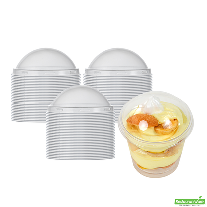 Wholesale Restaurantware Mini Serve Round Clear Plastic Dome Lid - Fits 6 Oz Dessert Cup - 100 Count Box- Bulk