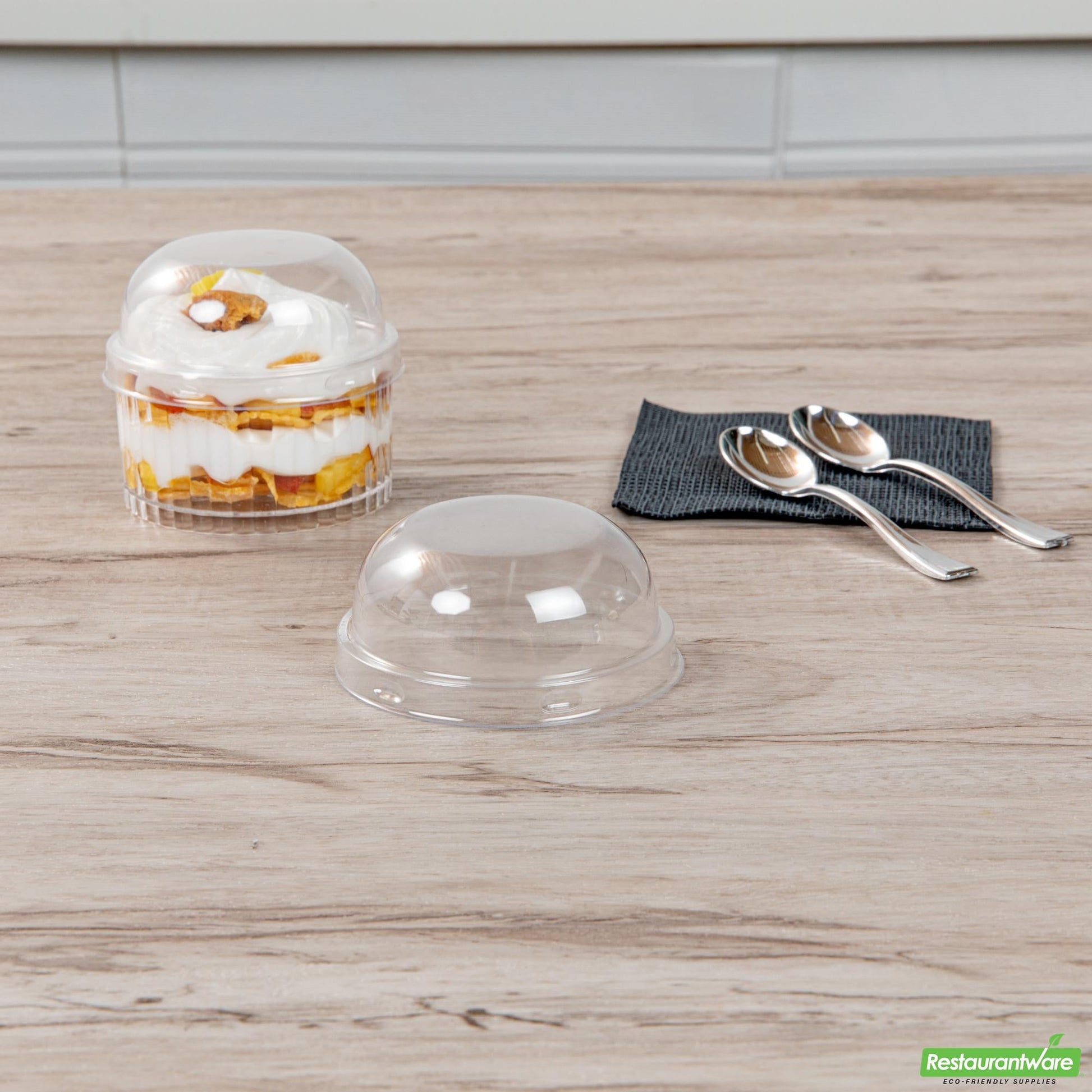 Wholesale Restaurantware Round Clear Plastic Lid - Fits 4 Oz Fluted Dessert Cup - 2.9" X 2.9" X 1.2"- Bulk