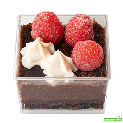 Wholesale Restaurantware Mini Serve 5 Oz Square Clear Plastic Dessert Cup - 2 3/4'' X 2 3/4'' X 1 3/4'' - 100 Count Box- Bulk