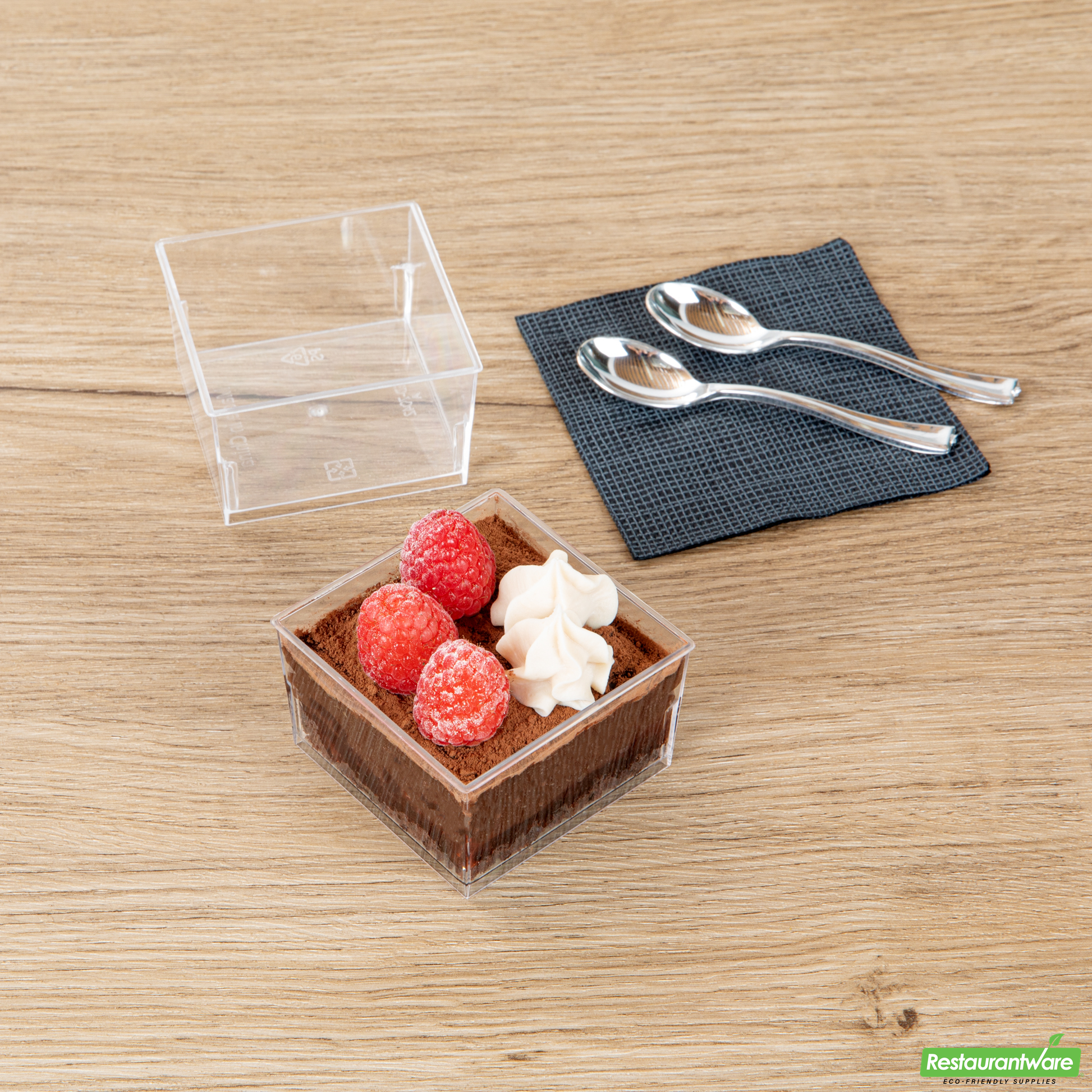Wholesale Restaurantware Mini Serve 5 Oz Square Clear Plastic Dessert Cup - 2 3/4'' X 2 3/4'' X 1 3/4'' - 100 Count Box- Bulk