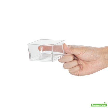 Wholesale Restaurantware Mini Serve 5 Oz Square Clear Plastic Dessert Cup - 2 3/4'' X 2 3/4'' X 1 3/4'' - 100 Count Box- Bulk