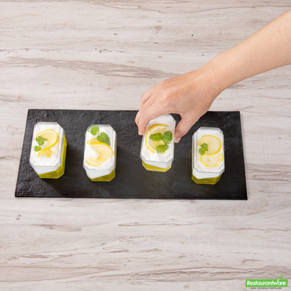 Wholesale Restaurantware Mini Serve 3 Oz Rectangle Clear Plastic Dessert Cup - with Lid - 3 1/4'' X 2'' X 2'' - 100 Count Box- Bulk