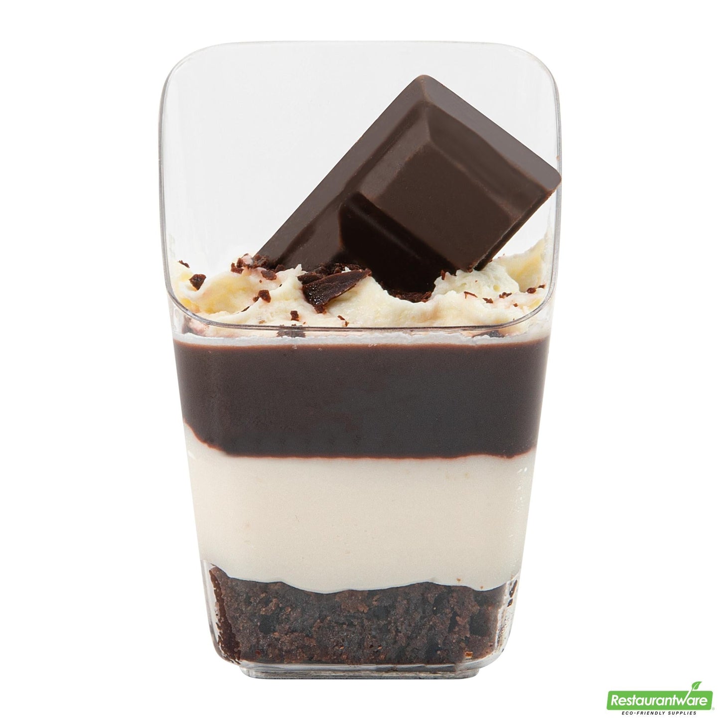 Wholesale Restaurantware Mini Serve 2 Oz Square Clear Plastic Dessert Cup - with Lid, Slanted - 2 1/4'' X 2 1/4'' X 3'' - 100 Count Box- Bulk