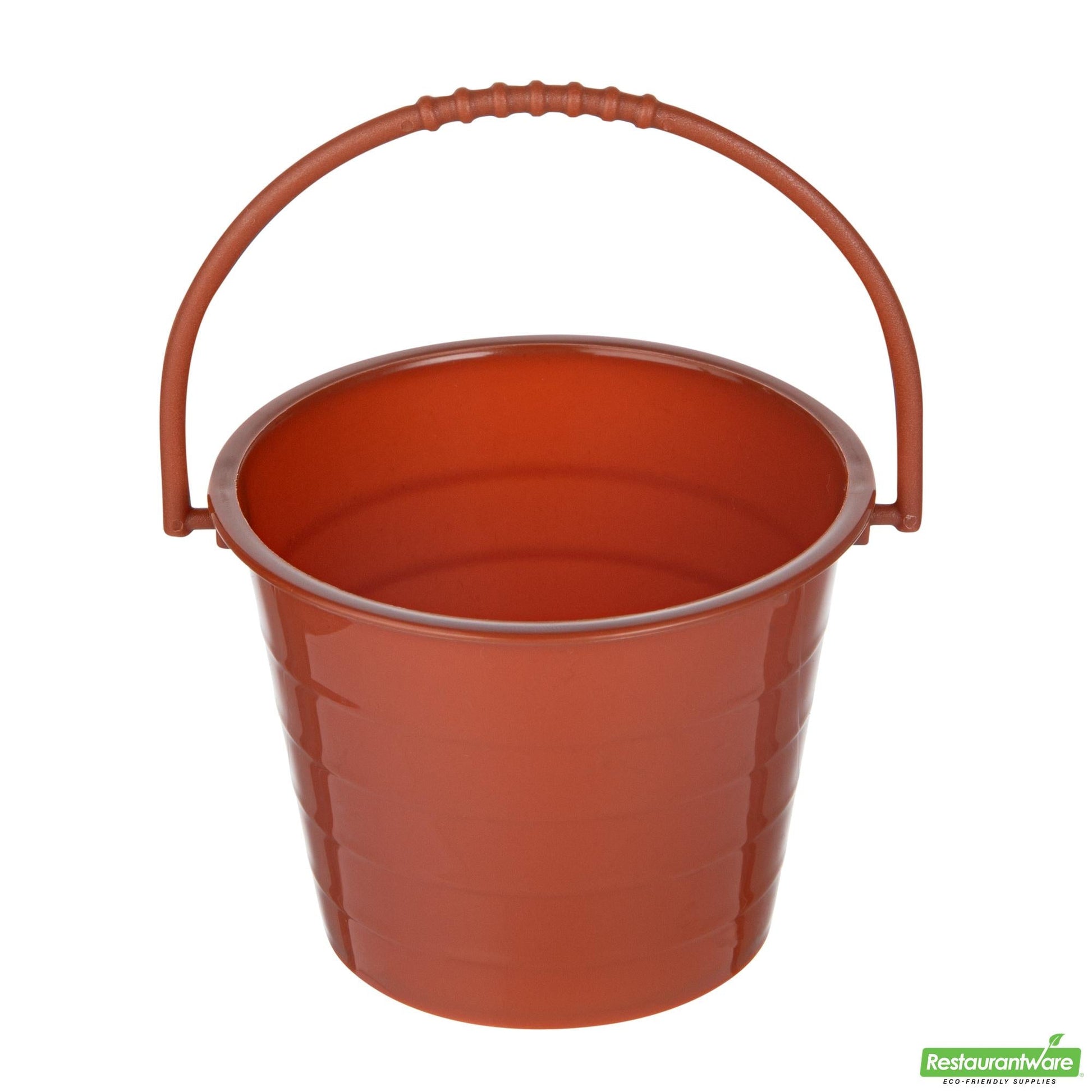 Wholesale Restaurantware Mini Serve 2 Oz Round Brown Plastic Dessert Bucket Cup - with Lid - 3 1/4'' X 3 1/4'' X 2 1/4'' - 100 Count Box- Bulk