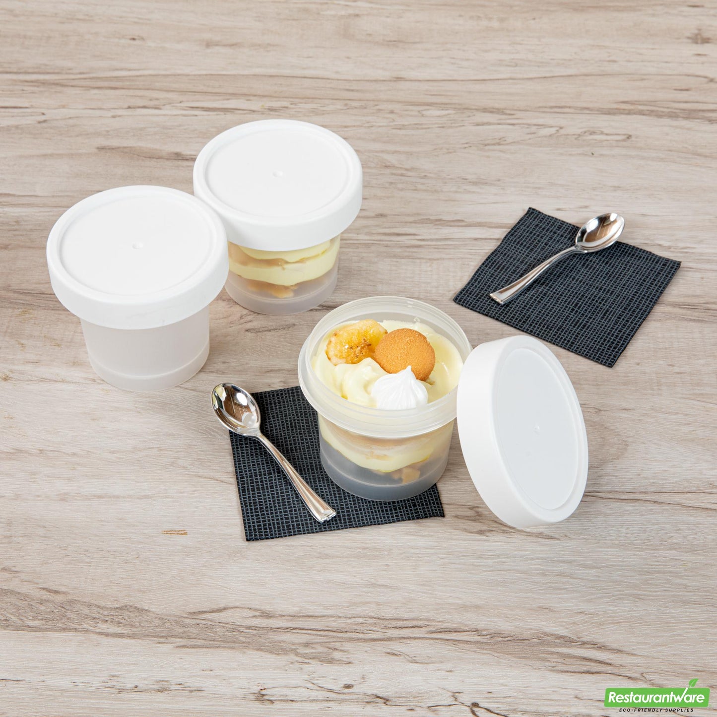 Wholesale Restaurantware Mini Serve 8 Oz Round Clear Plastic Dessert Cup - with Lid - 3 1/2'' X 3 1/2'' X 3'' - 25 Count Box- Bulk