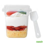 Wholesale Restaurantware Mini Serve 7 Oz Square Clear Plastic Dessert Cup - with Lid and Spoon - 3 1/4'' X 3 1/4'' X 3 1/2'' - 25 Count Box- Bulk