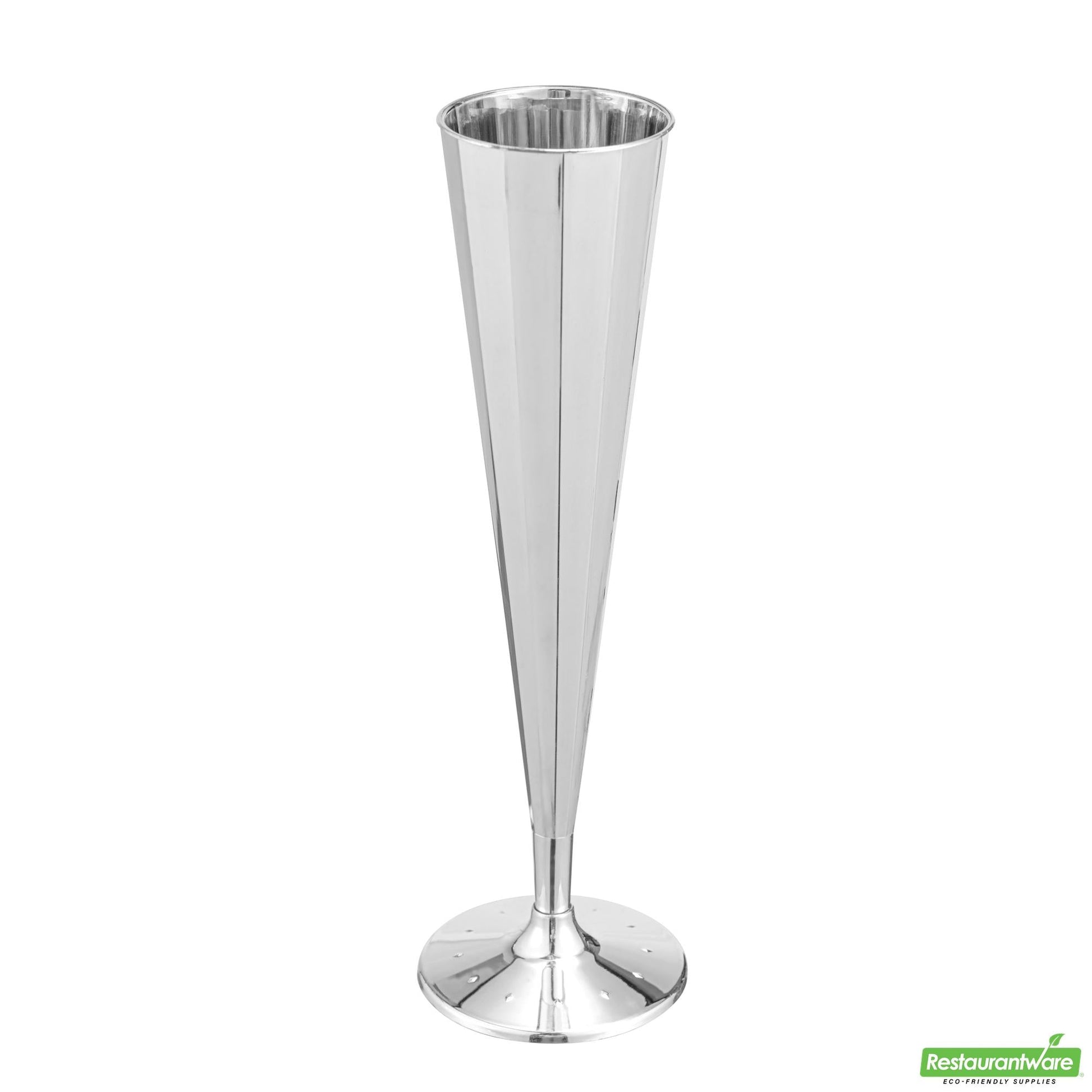 Wholesale Restaurantware 5 Oz Mirrored Plastic Champagne Flute - Vertical Cut- Bulk