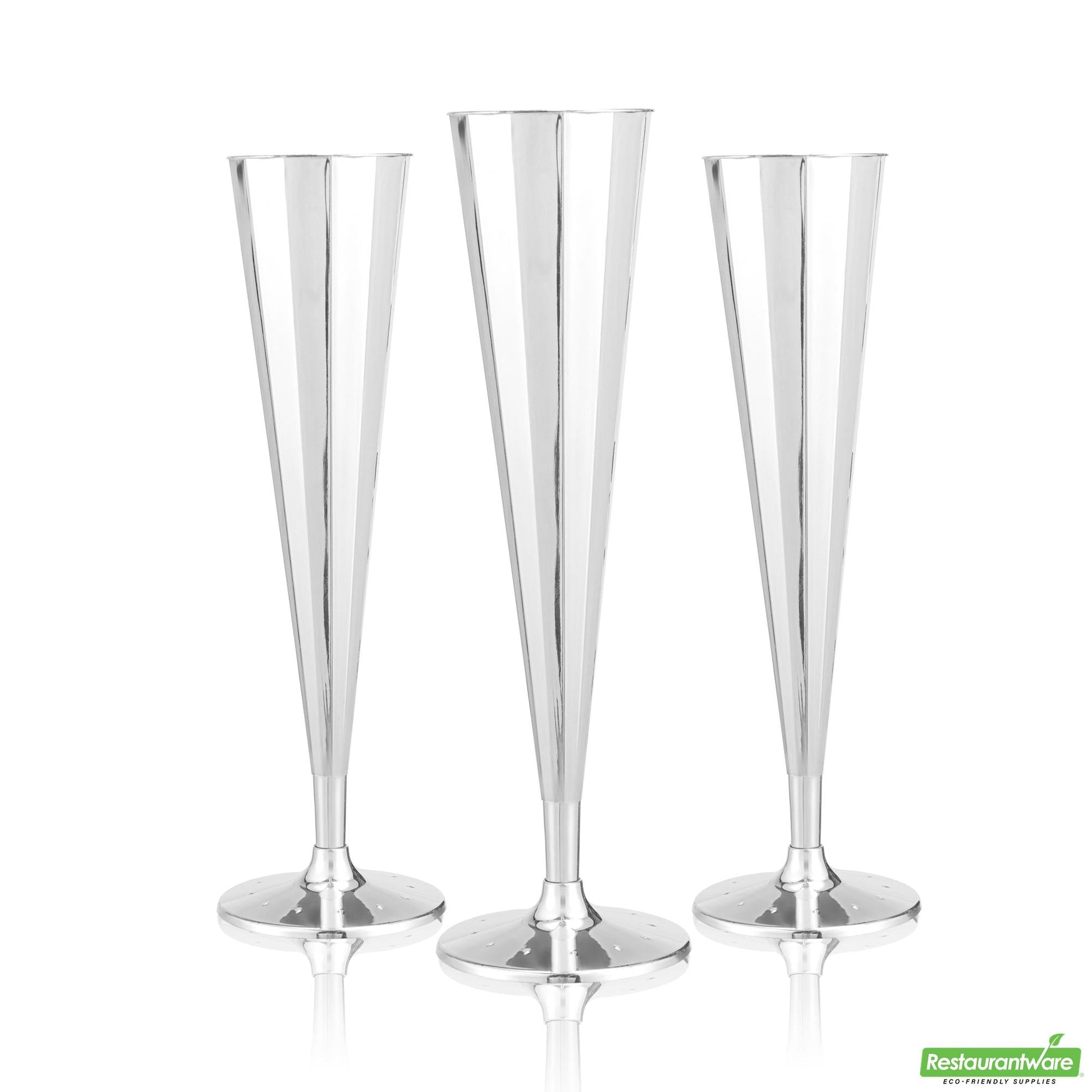 Wholesale Restaurantware 5 Oz Mirrored Plastic Champagne Flute - Vertical Cut- Bulk