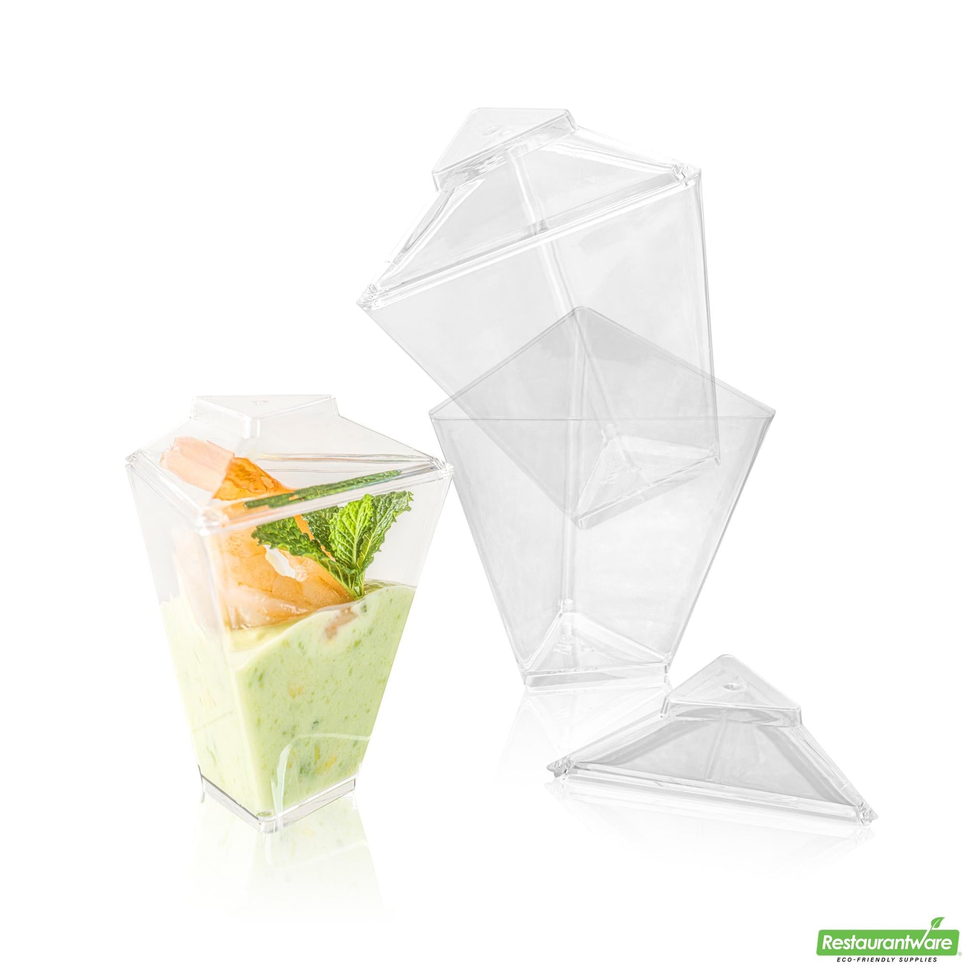 Wholesale Restaurantware 2 Oz Clear Plastic Torcente Cup - 2.9" X 2.5" X 3.5"- Bulk