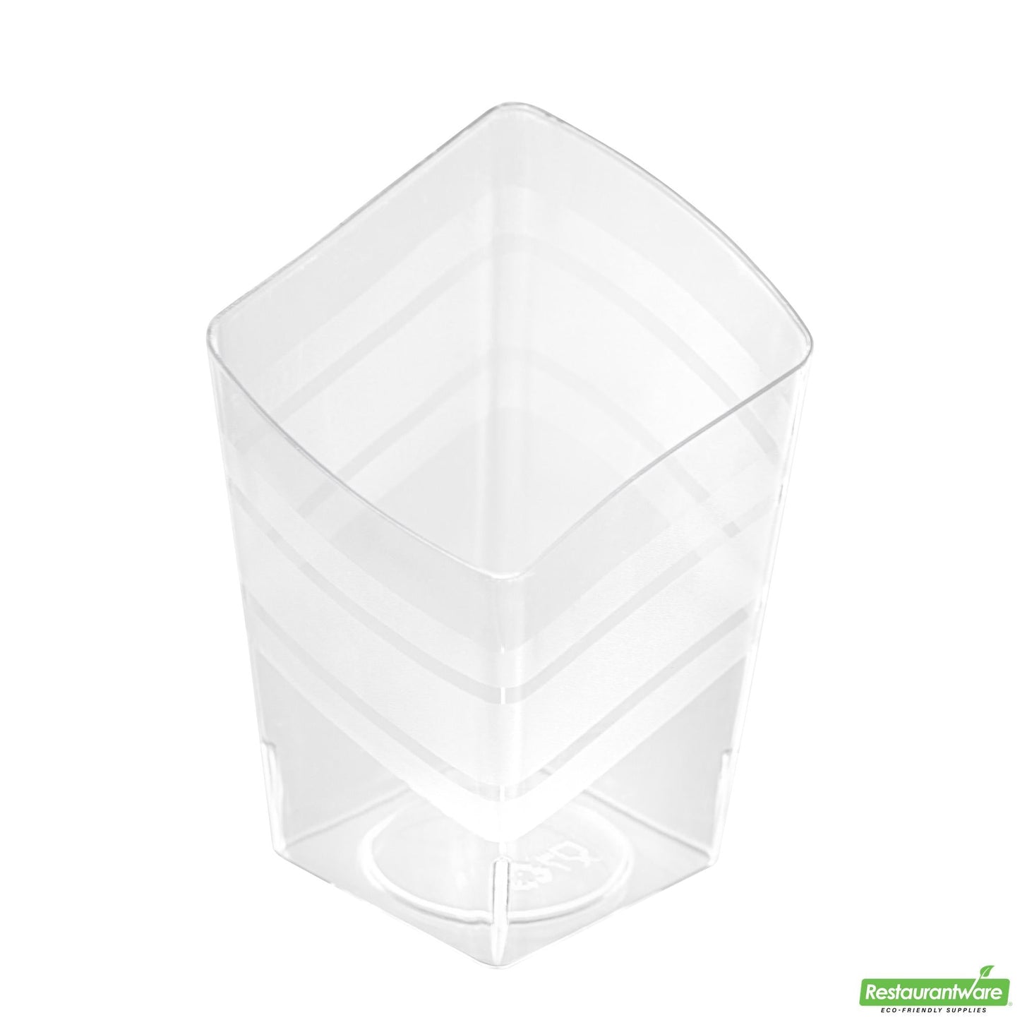 Wholesale Restaurantware 3 Oz Rounded Diamond Clear Plastic Incline Cup - with Stripes- Bulk