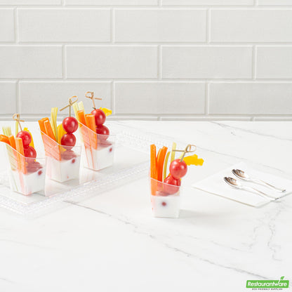 Wholesale Restaurantware 3 Oz Rounded Diamond Clear Plastic Incline Cup - with Stripes- Bulk