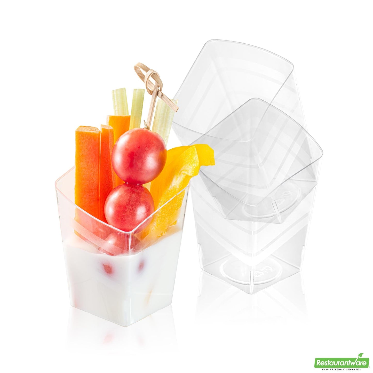Wholesale Restaurantware 3 Oz Rounded Diamond Clear Plastic Incline Cup - with Stripes- Bulk