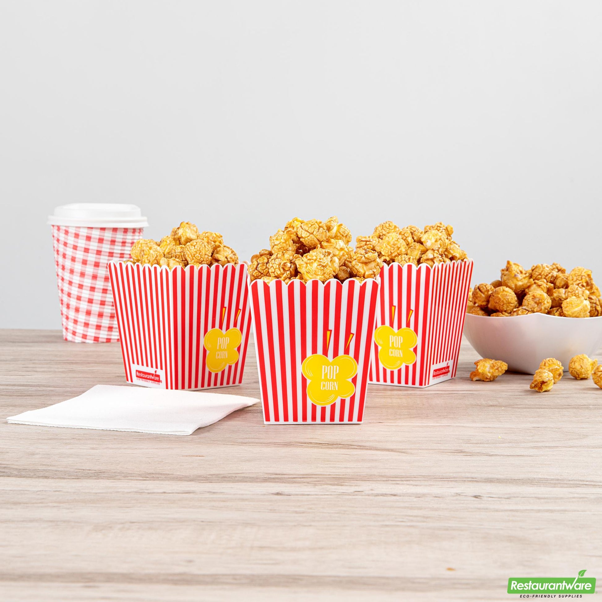 Wholesale Restaurantware 16 Oz Red Plastic Popcorn Container - 3.2" X 3.2" X 3.5"- Bulk