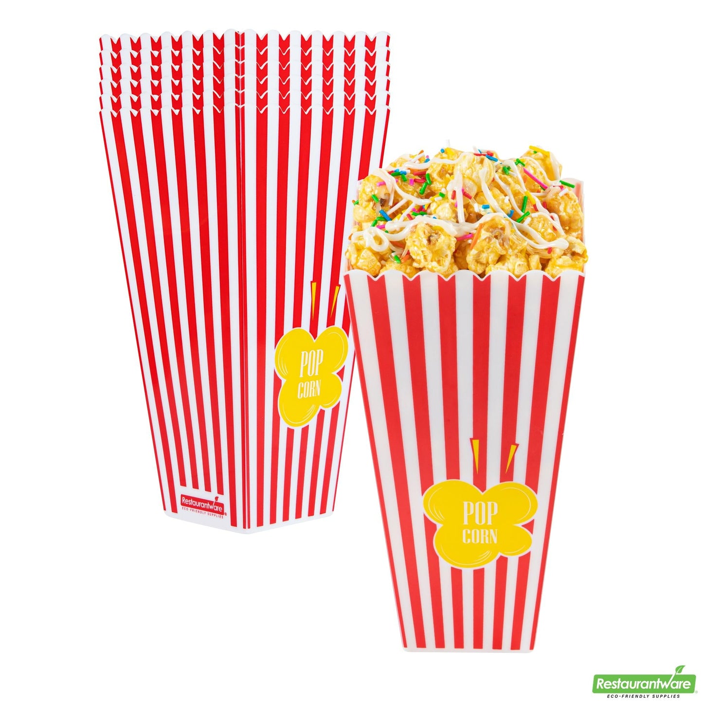 Wholesale Restaurantware 40 Oz Red Plastic Popcorn Container - 3.9" X 3.9" X 7.9"- Bulk