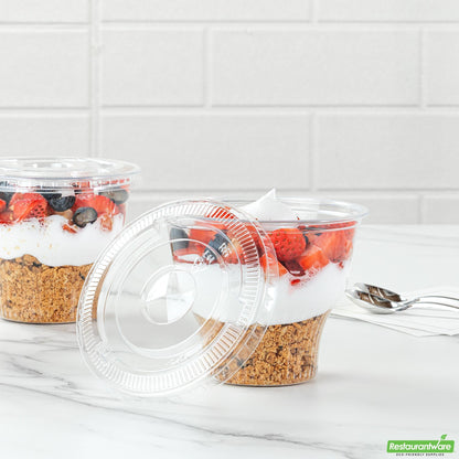 Wholesale Restaurantware Round Clear Plastic Flat Lid - Fits Plastic Dessert Cup- Bulk