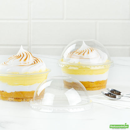 Wholesale Restaurantware Round Clear Plastic Dome Lid - Fits Plastic Dessert Cup - 3.9" X 3.9" X 1.9"- Bulk