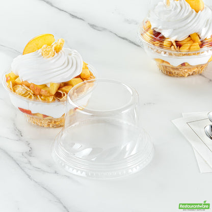 Wholesale Restaurantware Round Clear Plastic Tall Dome Lid - Fits Plastic Dessert Cup- Bulk