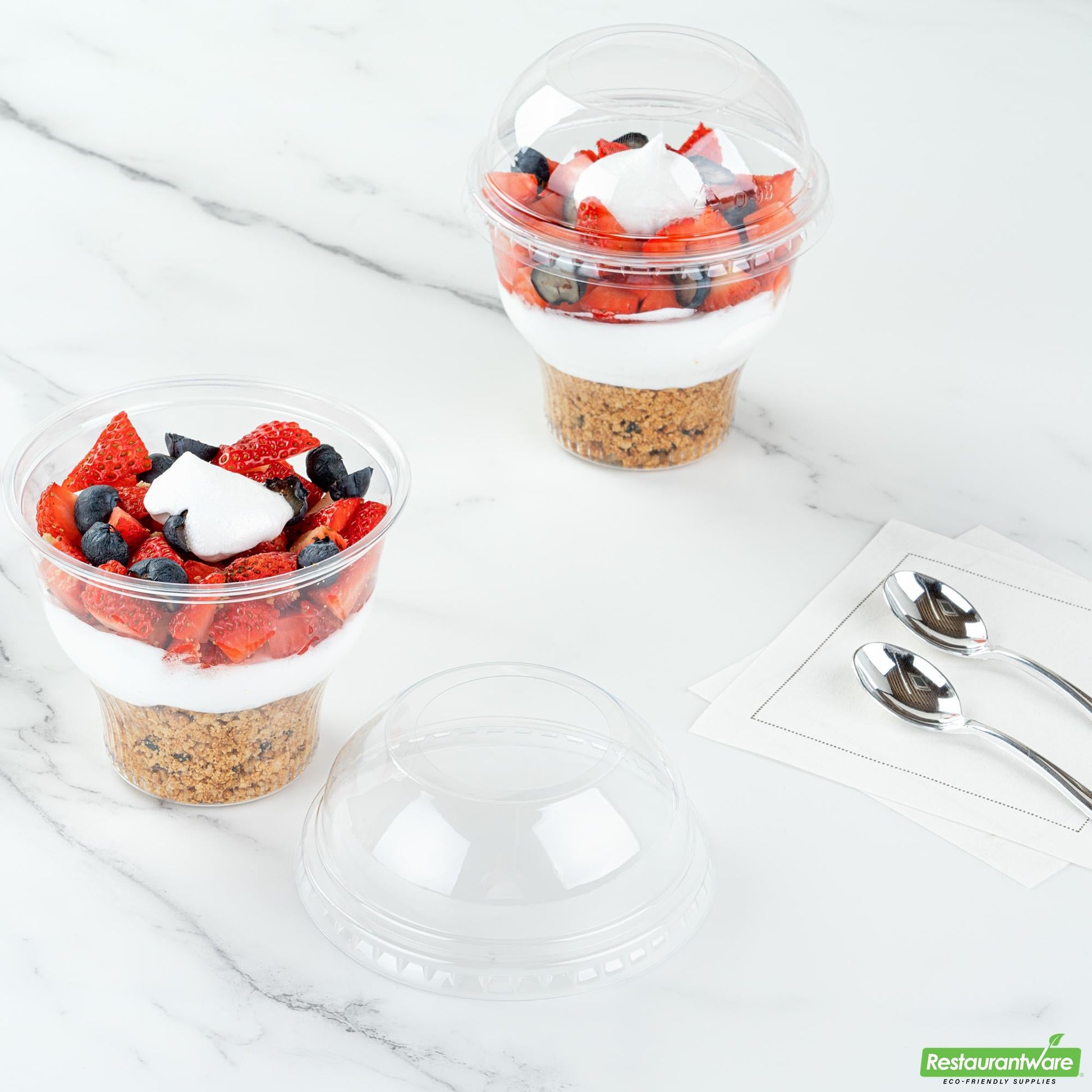 Wholesale Restaurantware Round Clear Plastic Dome Lid - Fits Plastic Dessert Cup, with Hole- Bulk