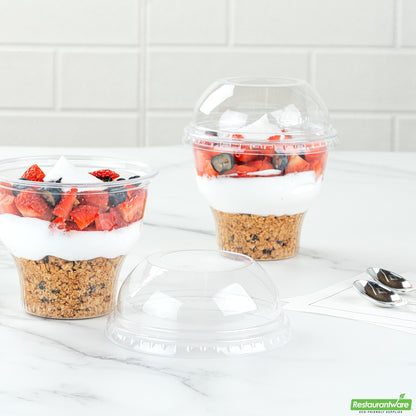 Wholesale Restaurantware Round Clear Plastic Dome Lid - Fits Plastic Dessert Cup, with Hole- Bulk