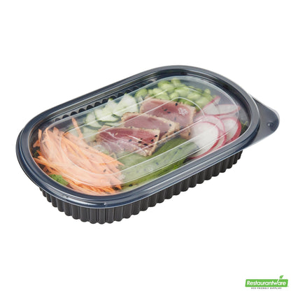 Wholesale Restaurantware 25 Oz Oval Black Plastic Food Container - with Clear Flat Lid- Bulk