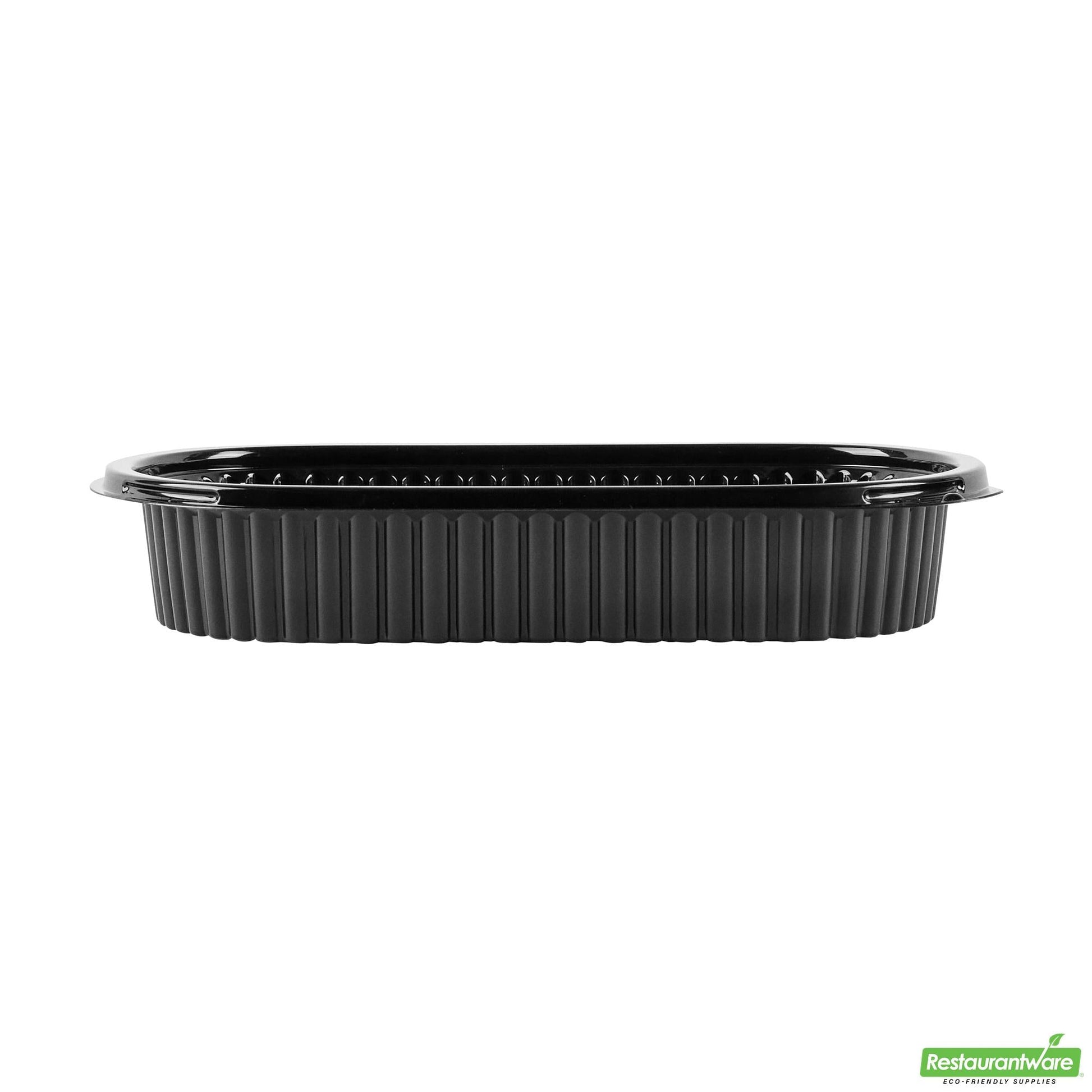 Wholesale Restaurantware 25 Oz Oval Black Plastic Food Container - with Clear Flat Lid- Bulk