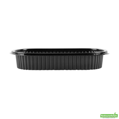 Wholesale Restaurantware 25 Oz Oval Black Plastic Food Container - with Clear Flat Lid- Bulk