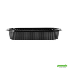 Wholesale Restaurantware 25 Oz Oval Black Plastic Food Container - with Clear Flat Lid- Bulk