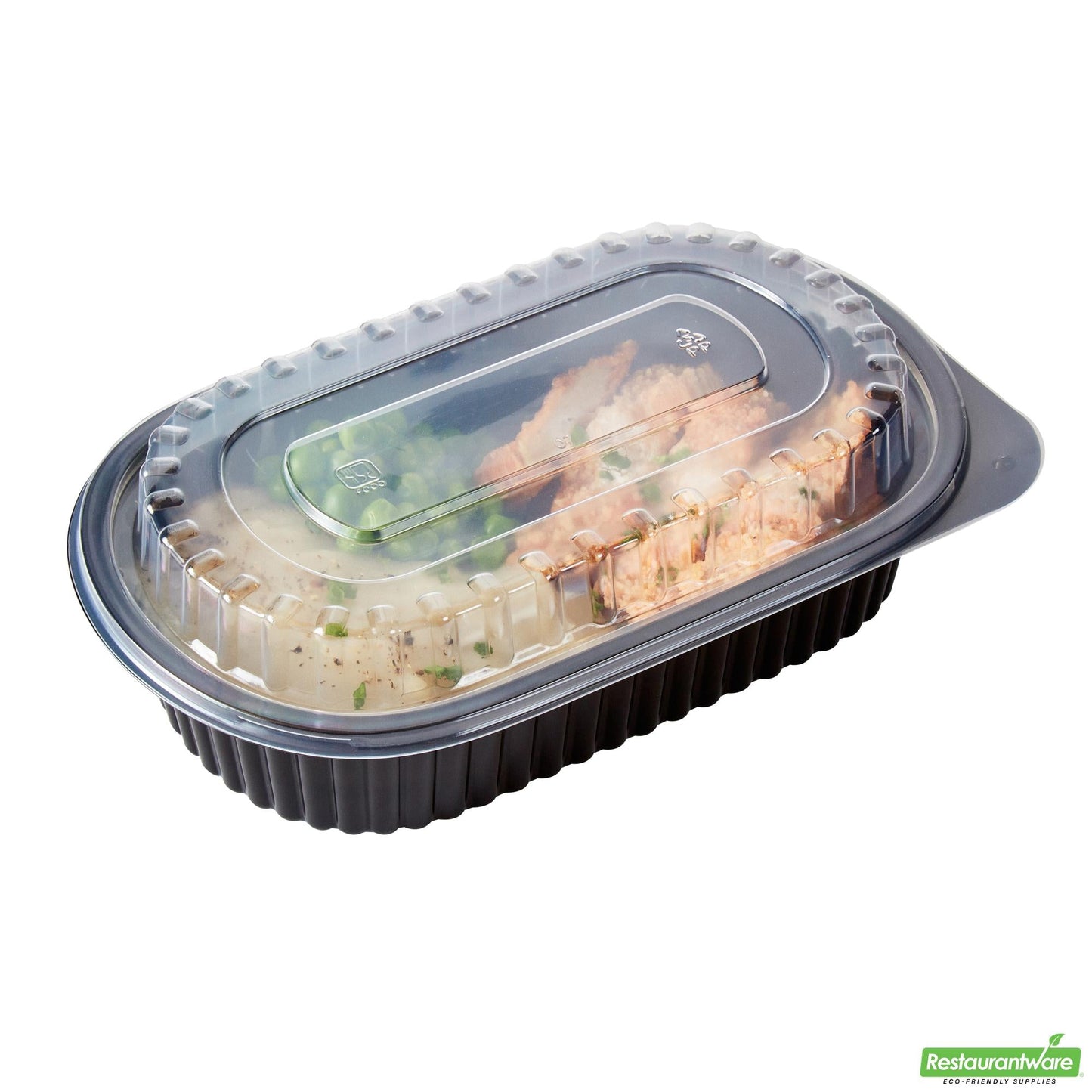 Wholesale Restaurantware 32 Oz Oval Black Plastic Food Container - with Clear Dome Lid- Bulk