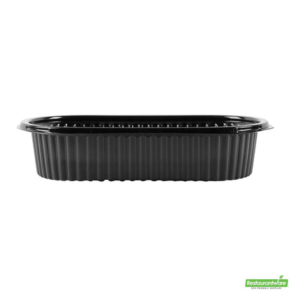 Wholesale Restaurantware 32 Oz Oval Black Plastic Food Container - with Clear Dome Lid- Bulk