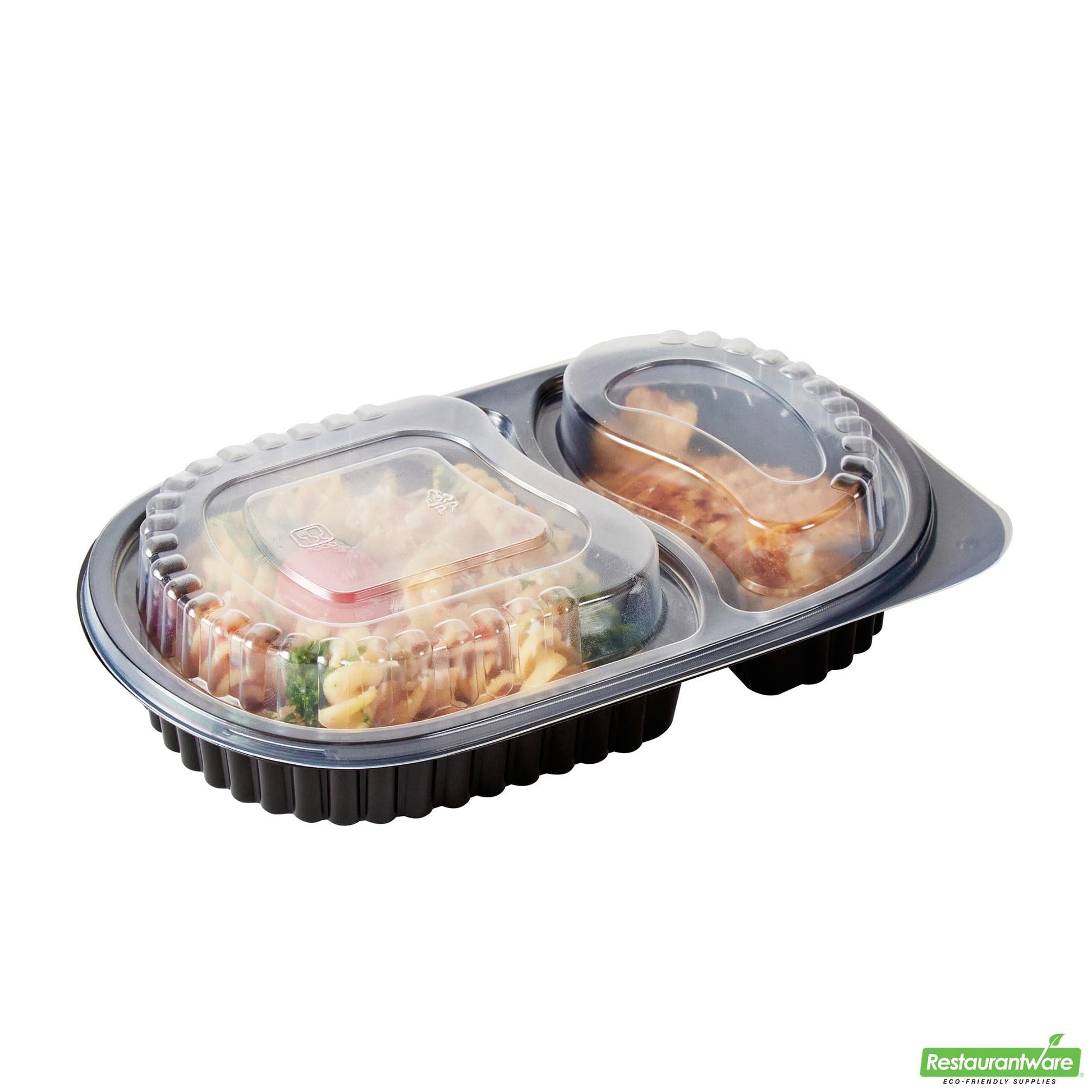 Wholesale Restaurantware 20 Oz Oval Black Plastic Food Container - with Clear Dome Lid- Bulk
